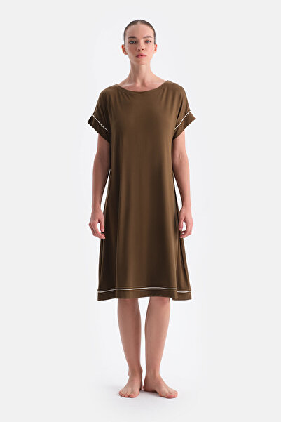 Eros Khaki Off-Shoulder Short Sleeve Viscose Nightgown
