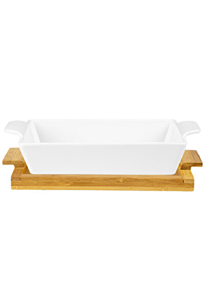 Florentyna Ceramic Baking Tray with Bamboo Stand 26 cm