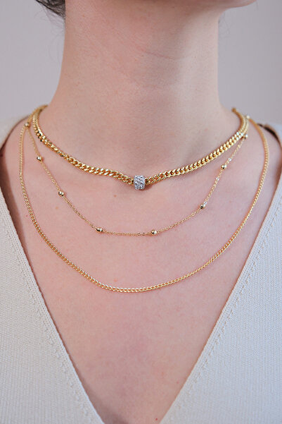 AURRARİ قلادة أسطوانية ذهبية مرصعة بثلاثة أحجار زركون