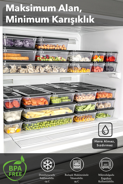 Meleni Home 6-Piece Refrigerator Organizer Set - Microwave-Safe Organizer Freezer Storage Container Anthracite