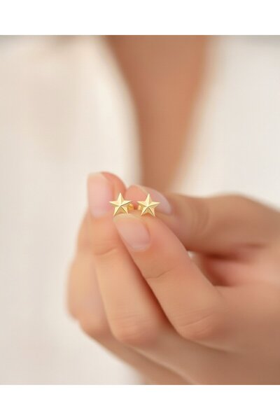 İNDİGO TAKI Minik Sade Yıldız 14 Ayar Altın Küpe