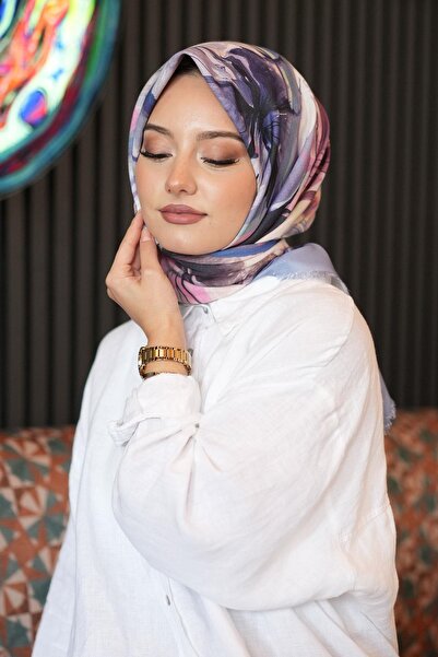 AFVENTE Κυματιστό λουλουδάτο σχέδιο από βαμβακερό κασκόλ λιλά