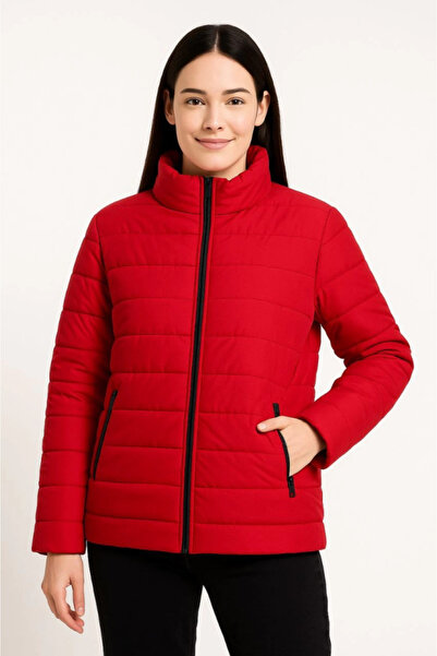 Aymood Bomber Mont Jacket – Water Repellent Fabric, Quilted Lining, Zipper Closure, Winter Season - Red