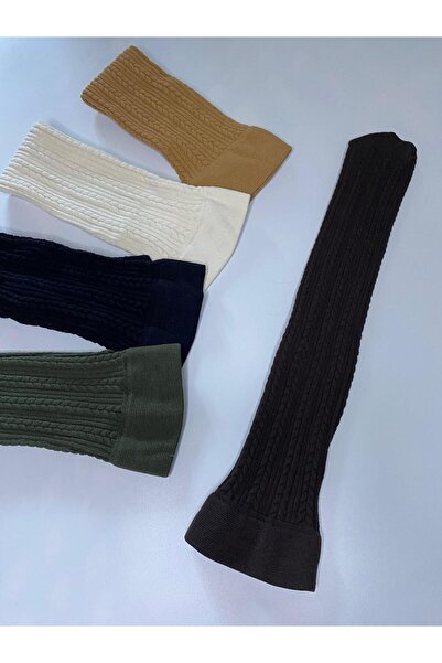 DÜVEN Women's Knee-Length Colorful Patterned Trouser Socks / 5 Pieces Embossed Knit Winter Socks