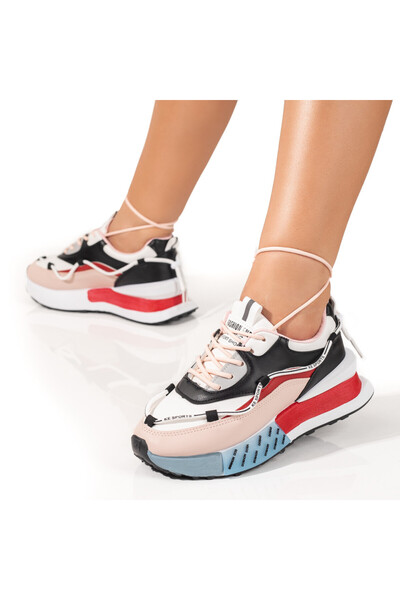 Modlet.ro Women's black, white, and red lace-up chunky sole sports shoes MOD0...