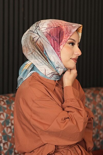 AFVENTE Abstract Floral Pattern Çağla Cotton Scarf