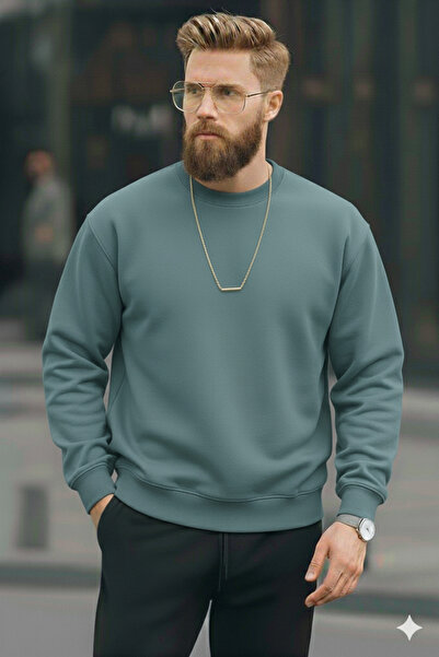dwnwear Χρώμα PetrolBlue Basic Crew Neck Relaxed Regular Χειμερινό ανδρικό φούτερ