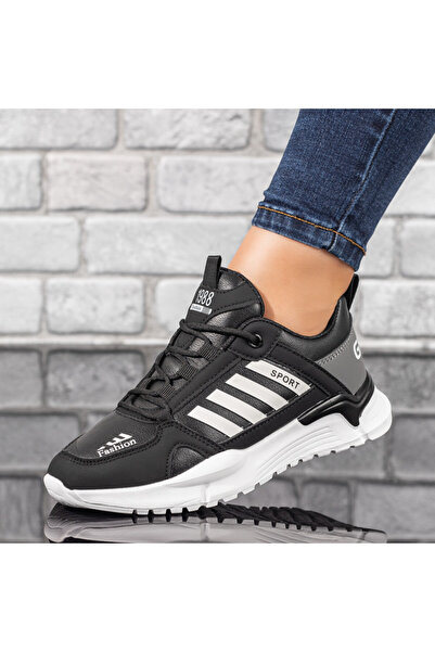 Modlet.ro Pantofi sport cu șireturi pentru femei, albi și negri, MOD10022