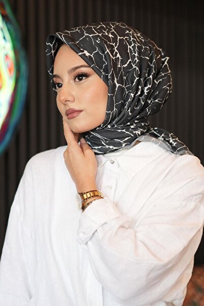 AFVENTE Marble Pattern White Cotton Scarf