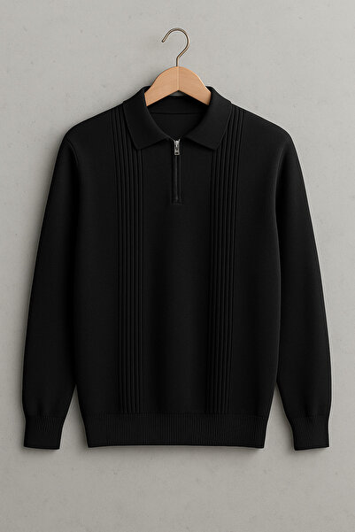 ZMODA SOFT Поло с цип, на райета, от стари пари, плетен, висококачествен, мек...