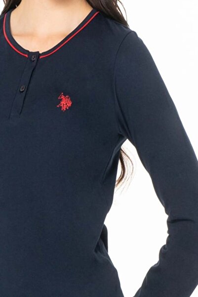 U.S. Polo Assn. Kadın Düğmeli Bisiklet Yaka Uzun Kollu Pijama Takımı S26141 RAHAT KESİM