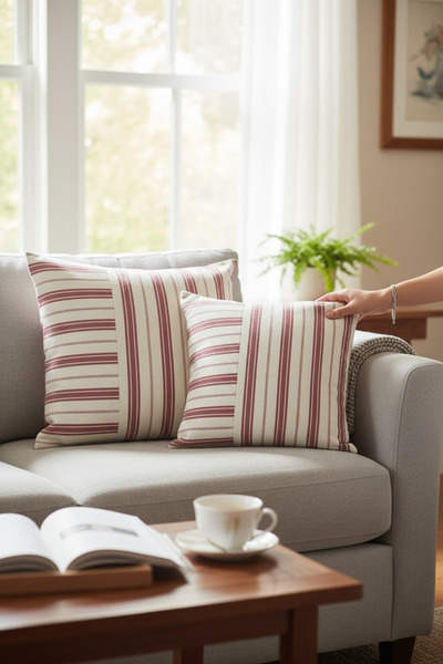 Chintar Cotton Modern Decorative Striped 2-Piece Throw Pillow / Pillowcase