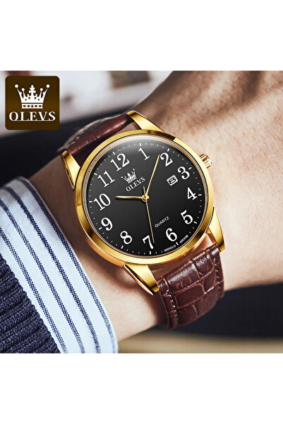 OLEVS Ανδρικό Ρολόι Δερμάτινο Quartz Αναλογικό Κλασικό Casual