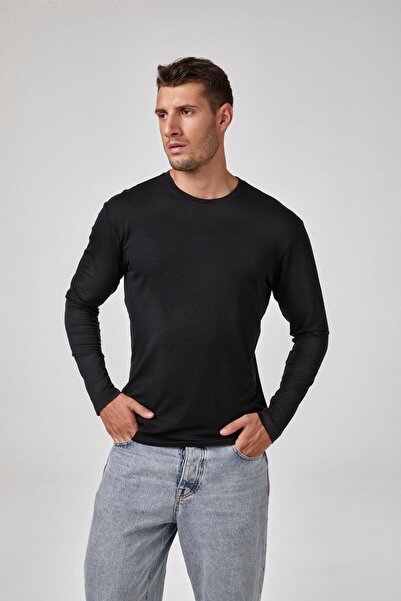 relactive Ανδρικό μαύρο μακρυμάνικο μπλουζάκι Modal Stretch Basic C0T2N6O1