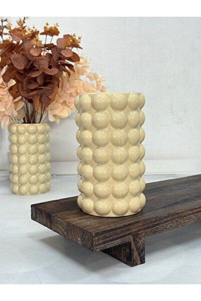 MİEN BUBBLE SERAMİK VAZO 21 CM TKEBT Krem