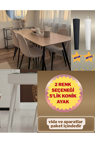 yılmaz ahşap Picioare de masă conice vopsite alb-negru de 60 cm, 5 bucăți