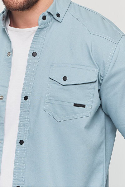 a02teks Ανδρικό πουκάμισο Slim Fit Ανδρικό τζιν πουκάμισο από βαμβάκι