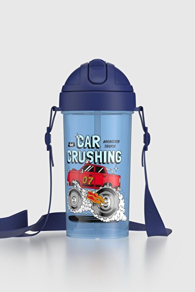 Renga Cosmo Patterned 415 ml Pp Children's Water Bottle with Straw 912146 Blue