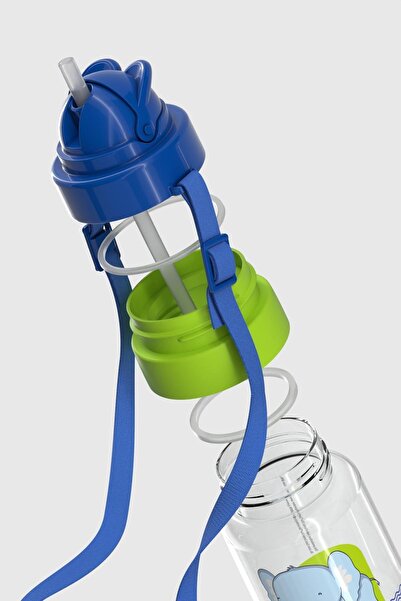 Renga Taffy Patterned 330 ml Tritan Baby Water Bottle with Strap and Straw 222056 Blue