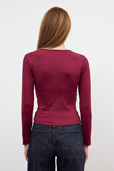 SHERIN Burgundy Crew Neck Basic Bodysuit