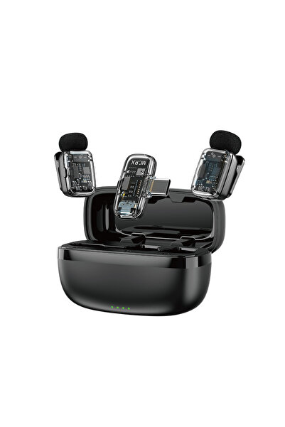 WIWU Wi-WM008 2in1 Type-C Portlu ANC Özellikli Kablosuz Yaka Mikrofonu Siyah