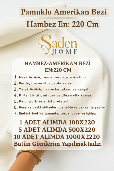 SADEN HOME Amerikan Bezi Kumaş - Ham Bez Kumaş - Punch Kumaş - Kırlent-Masa Örtüsü-Runner-Astar-Döşemelik Beyaz