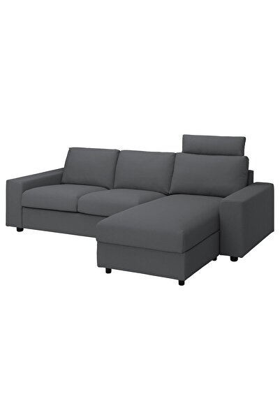 hobiurun 2'li kanepe ve uzanma koltuğu, hallarp gri, geniş kolçaklı/baş destekli