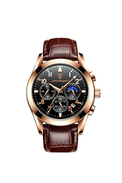 POEDAGAR Ανδρικό Ρολόι Quartz με Φωτεινούς Δείκτες, Αναλογικό, Καφέ Δέρμα