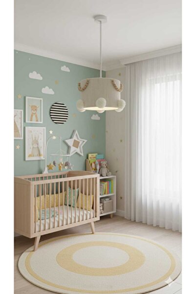 poplinhome Ekru Makrome Avize Çocuk Odası Avize Bebek Odası Avize Aydınlatma