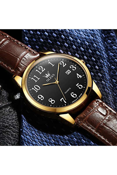 OLEVS Ανδρικό Ρολόι Δερμάτινο Quartz Αναλογικό Κλασικό Casual
