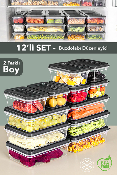 Meleni Home 12-Piece Refrigerator Organizer Set - Microwave-Safe Organizer Freezer Storage Container Anthracite