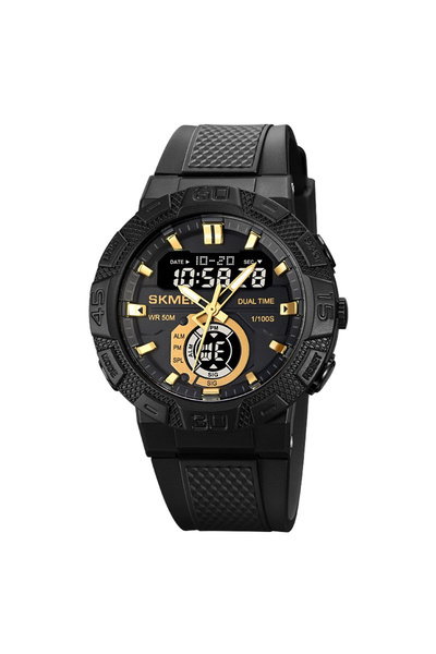 Skmei Ανδρικό Ρολόι Quartz Ψηφιακό Αναλογικό Σναγερμό Σπορ Μαύρο Χρυσό