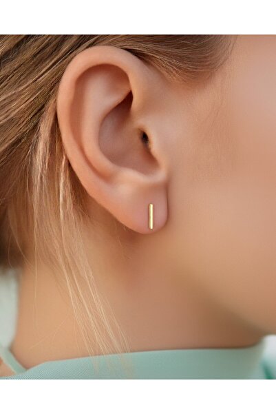 İNDİGO TAKI Sade Minik Çubuk 14 Ayar Altın Küpe