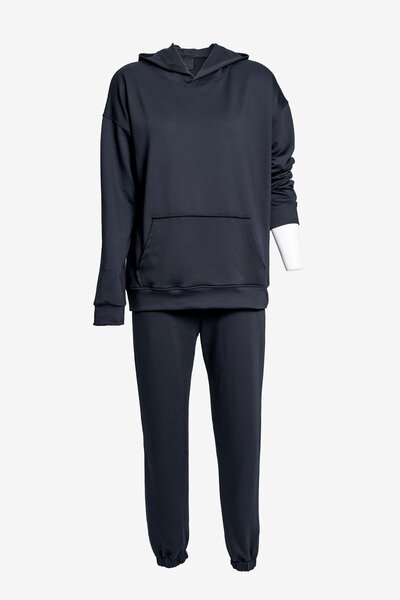 birizmoda طقم بدلة رياضية بخيطين مع جيب وغطاء للرأس – أسود