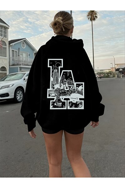 ArtYus سويت شيرت بقلنسوة كبير الحجم من القطن مطبوع عليه ألوان خاصة من لوس أنجلوس للجنسين