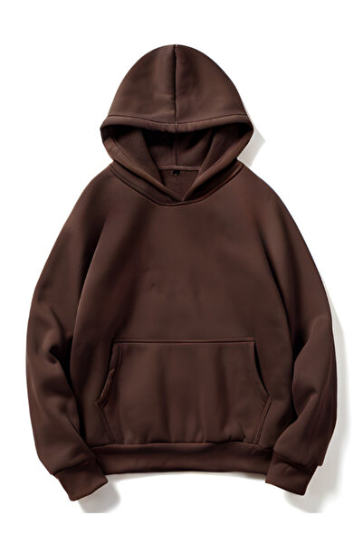 MOONBULL Unisex 3 Thread Inner Cotton Hooded Low Sleeve Oversize Kangaroo Pocket Sweatshirt