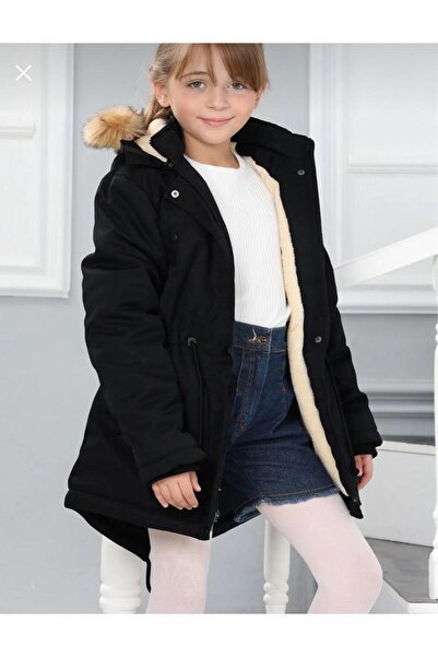 Asortix Kız Çocuk Su Geçirmez Çıkarılabilir Kapüşonlu Pelüş Kürk Astarlı Uzun...