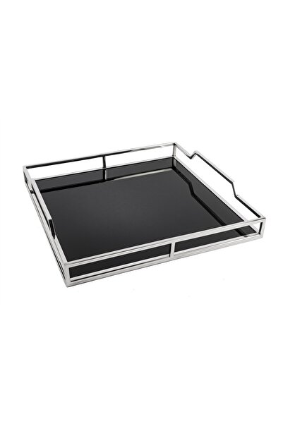 Mikasa Moor Silver Metal Black Mirrored Tray 40X40X7Cm