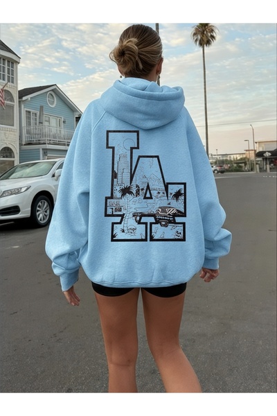 ArtYus سويت شيرت بقلنسوة كبير الحجم من القطن مطبوع عليه ألوان خاصة من لوس أنج...