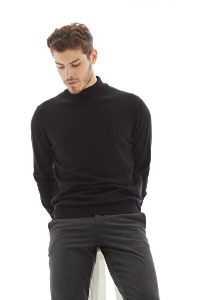 RAVANELLI Men's Turtleneck Knit Sweater — Classic Knit Antelias Black