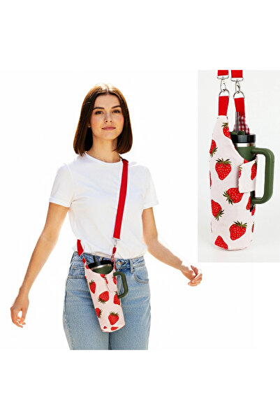 woodycord حافظة ترمس يدوية الصنع على شكل فراولة مع مقبض وقشة طراز كوينتشر 1.18