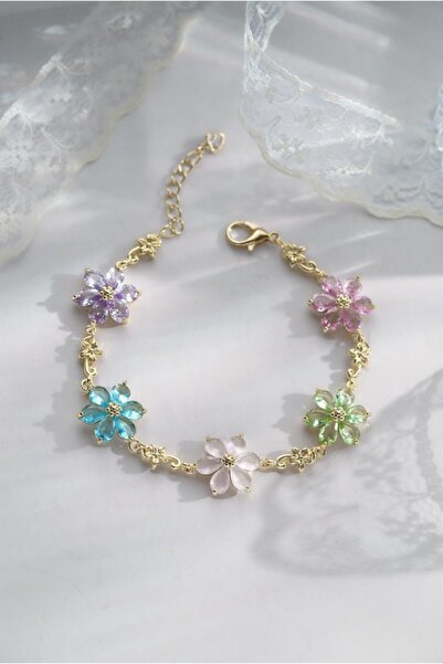 AŞIK ACCESSORIES سوار زهور الجنية – سوار نسائي مزين بالزهور بألوان الباستيل |...