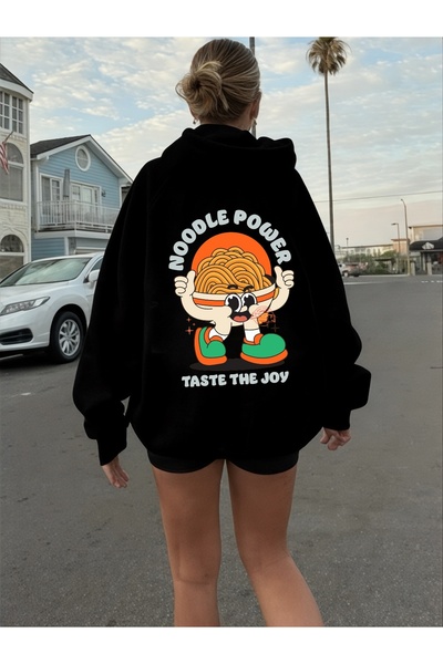 ArtYus Unisex Noodle Power Colorat Special cu imprimeu Bumbac supradimensionat cu glugă Swea tricou