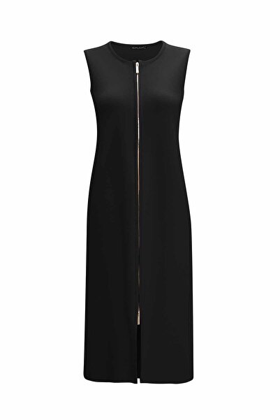 MISS DALIDA Fermuarlı Uzun Triko Siyah Yelek