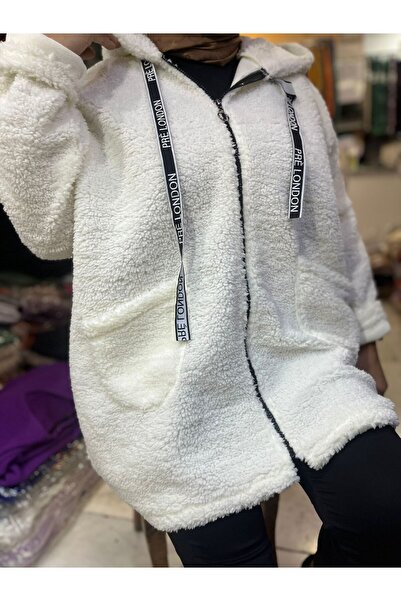 AGORATEKSTİL Women's Lamb Tedi Zippered Hooded Boucle Jacket
