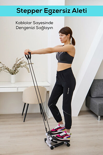 Clifton Ipli Fitness Stepper Egzersiz Aleti -lcd Ekranlı Direnç Bantlı Taşınabilir Crossstep Fitness