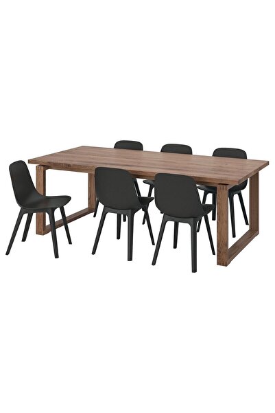 hobiurun Yemek masası takımı, meşe kaplama-antrasit, 6 sandalyeli
