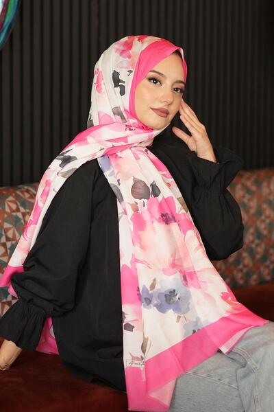 AFVENTE Flower Garden Pattern Fuchsia Cotton Shawl