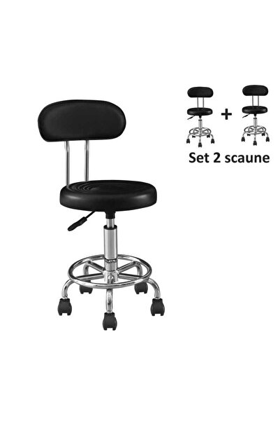 PROCART Set de 2 scaune ergonomice fără mânere, bază cromată, reglabile pe în...
