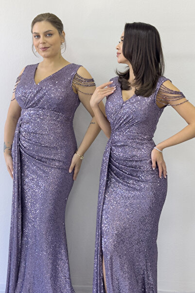 the ZKS Women's Shoulder Detail Sequin Plus Size Evening Dress Burgundy, Powder, Purple, Lilac, Black, Khaki, Navy Blue